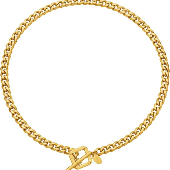 18K Gold Plated Initial Necklace Choker – Stylish Double D Cuban Chain 16